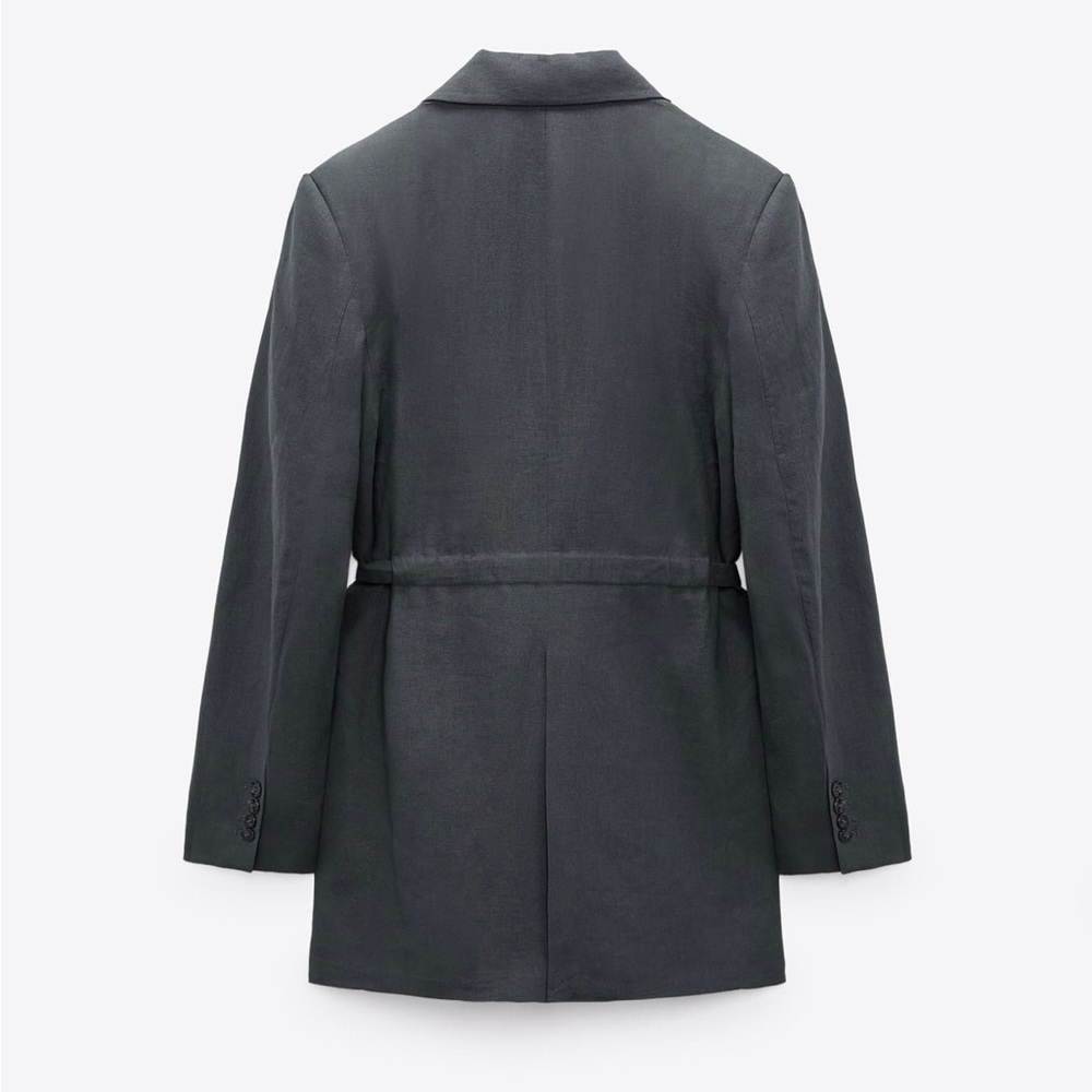 ZARA New Gray Linen Blend Belted Lapel Collar Long Sleeves Blazer Size S 2753129 - Picture 8 of 17
